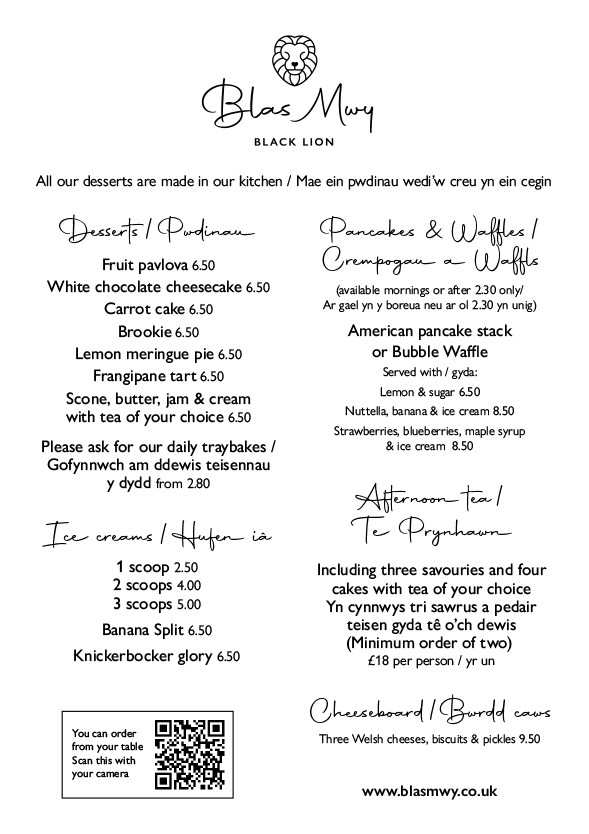 Dessert menu